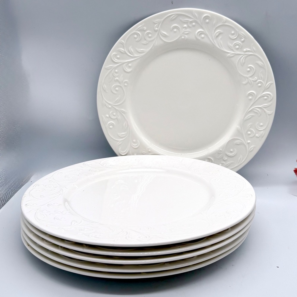 Lenox Opal Innocence Carved Dinner Plates Set of 6 White